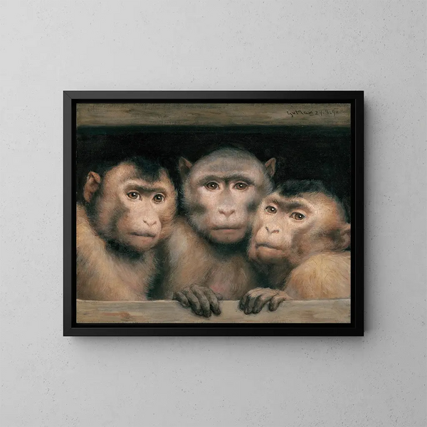 Tres monos - Gabriel von Max — cuadro enmarcado en la pared