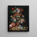 Flowers in a sculpted urn on a stone ledge - Gaspar Peeter Verbruggen the Younger — framed artwork on a wall