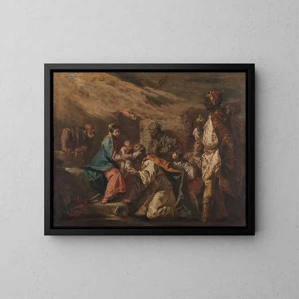 Adoración de los Reyes Magos - Gaspare Diziani — cuadro enmarcado en la pared