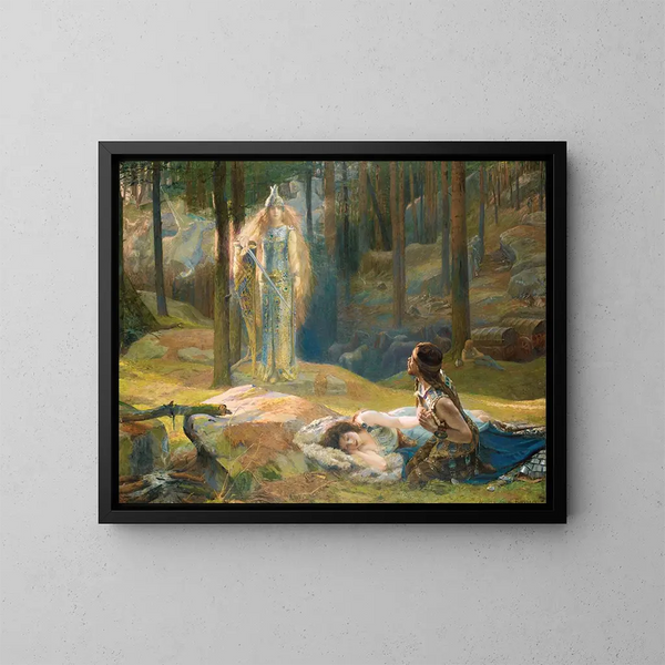 La revelación de Brünnhilde descubriendo a Sieglinde y Siegmund - Gaston Bussière — cuadro enmarcado en la pared
