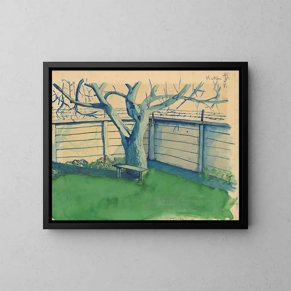 Trees near the fence - Gejza Kukán — framed artwork on a wall