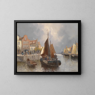 Vista del puerto holandés - Georg Fischhof — cuadro enmarcado en la pared