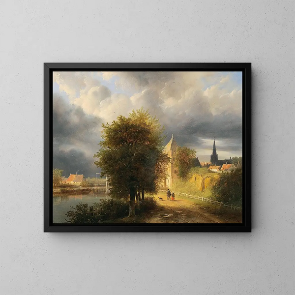 Nubes de tormenta sobre una ciudad neerlandesa - Georg Gillis van Haanen — cuadro enmarcado en la pared