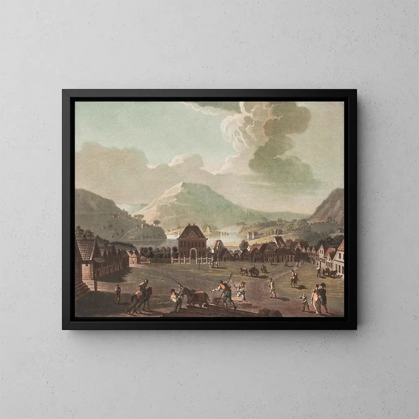 Vista de una plaza en la ciudad de Bergen - Georg Haas — cuadro enmarcado en la pared