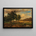 Paisaje de pastizales con vacas y un pueblo en el fondo - Georg Heinrich Crola — cuadro enmarcado en la pared
