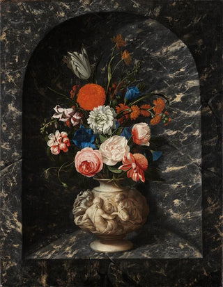 Georg Hinz - Blumenstrauss in schwarzweier Marmornische.webp
