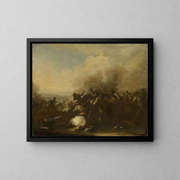 the Augsburg Cavalry Battle - Georg Philipp Rugendas the Elder — framed artwork on a wall