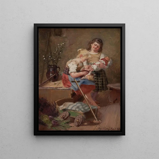 Georg Rssler - Zwei Mdchen mit Puppen.webp