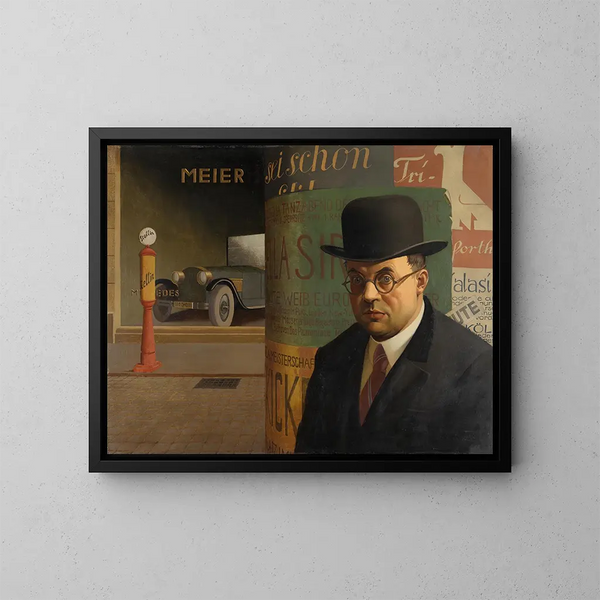Autorretrato frente a la Litfaßsäule - Georg Scholz — cuadro enmarcado en la pared