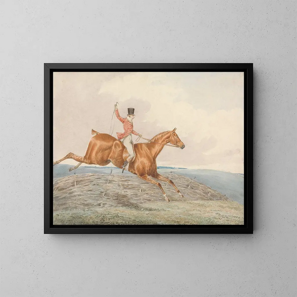 de Cazador a caballo cruzando una cerca - George Alken — cuadro enmarcado en la pared