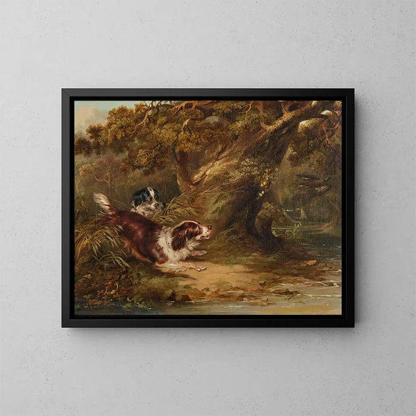de perros de caza con pato - George Armfield — cuadro enmarcado en la pared