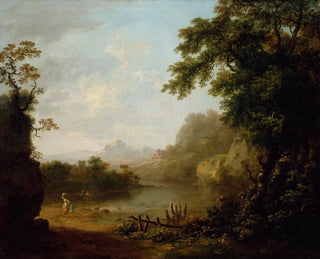 George Barret - An Italianate Wooded River Landscape with Figures.webp