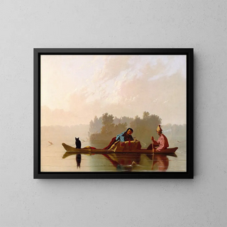 Los comerciantes de pieles descendiendo el Missouri - George Caleb Bingham — cuadro enmarcado en la pared