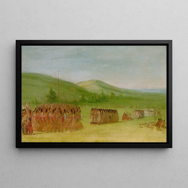 Dance of the Ball Choctaw - George Catlin — framed artwork on a wall