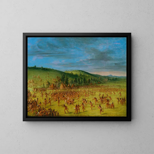 Juego de pelota de los Choctaw - George Catlin — cuadro enmarcado en la pared