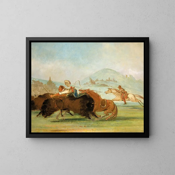 Baptiste y yo corriendo la boca del búfalo del Yellowstone - George Catlin — cuadro enmarcado en la pared