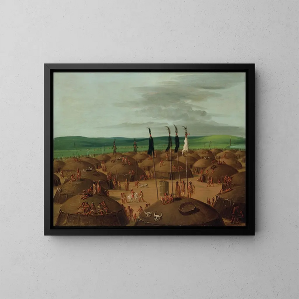 Vista aérea del pueblo Mandan a 1800 millas sobre Saint-Louis - George Catlin — cuadro enmarcado en la pared