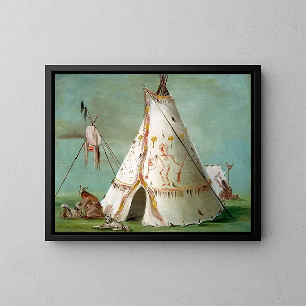 Cabaña de las veinticinco pieles de búfalo - George Catlin — cuadro enmarcado en la pared
