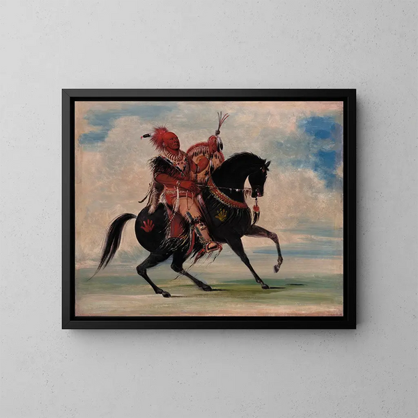 The vigilant chief of the tribe's foxes on horseback - George Catlin — framed artwork on a wall