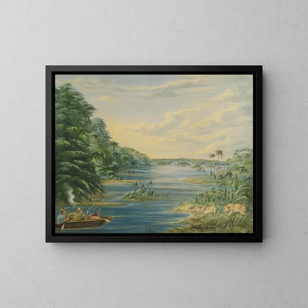 Hunting leopard in Brazil - George Catlin — framed artwork on a wall