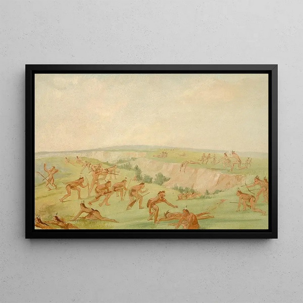 Les Mandans attaquant un groupe d'Arikara - George Catlin — framed artwork on a wall