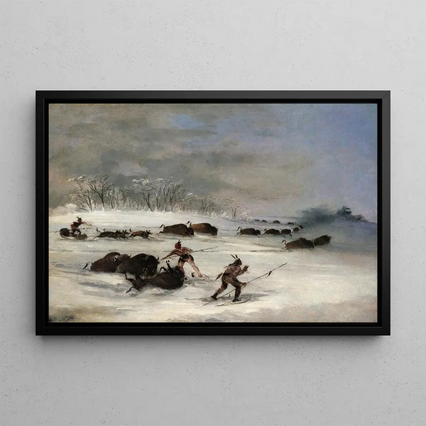 Indios Sioux sobre raquetas cazando al bisonte - George Catlin — cuadro enmarcado en la pared