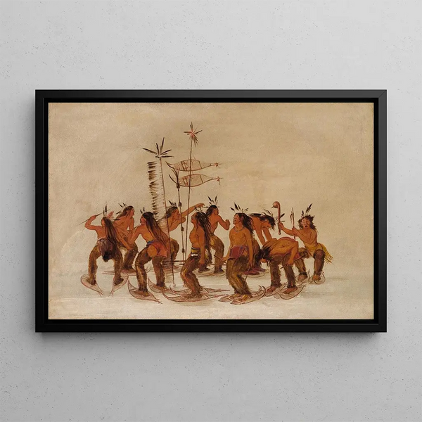 Danza en raquetas en la primera nieve - George Catlin — cuadro enmarcado en la pared