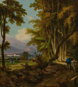 George Chinnery - A landscape in Macau with a herdsman walking along a track.webp