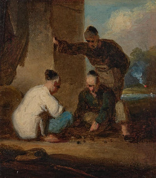 George Chinnery - A street scene in Macau with three men gambling.webp