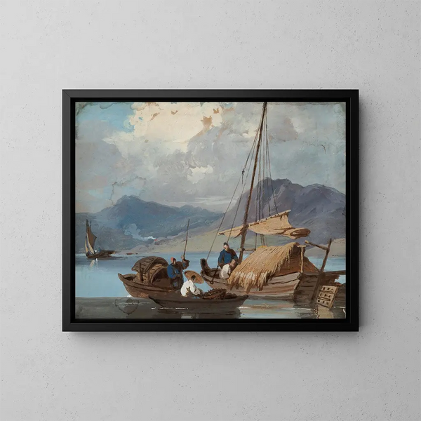 Barco tanka en alta mar de Macao - George Chinnery — cuadro enmarcado en la pared