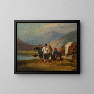 Bateaux Tanka y un vendedor en la costa de Macao - George Chinnery — cuadro enmarcado en la pared