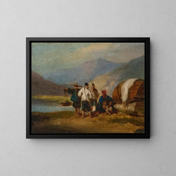 Bateaux Tanka y un vendedor en la costa de Macao - George Chinnery — cuadro enmarcado en la pared