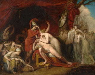 Aquiles, loco de dolor por la pérdida de Patroclo, rechaza la consolación de Tetis - George Dawe — vista de la obra