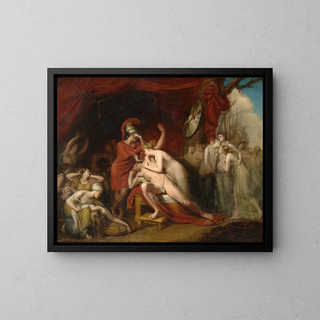 Aquiles, loco de dolor por la pérdida de Patroclo, rechaza la consolación de Tetis - George Dawe — cuadro enmarcado en la pared