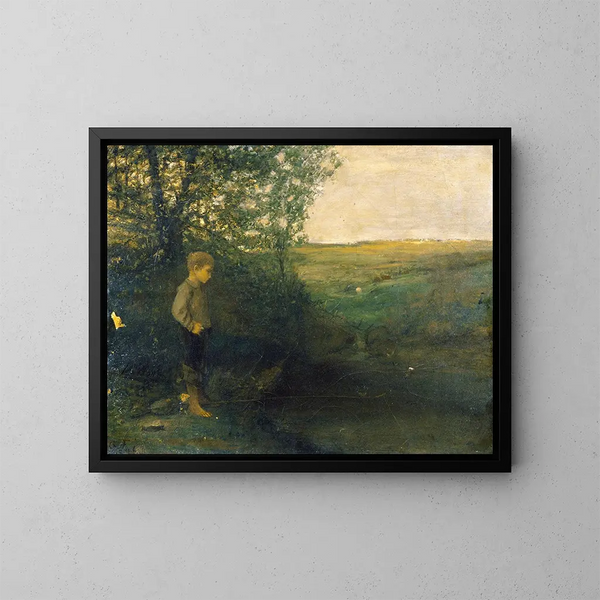 Niño pescando - George Fuller — cuadro enmarcado en la pared