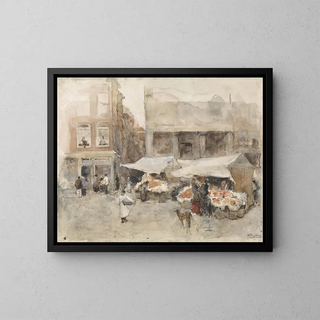 Mercado con puestos de flores - George Hendrik Breitner — cuadro enmarcado en la pared