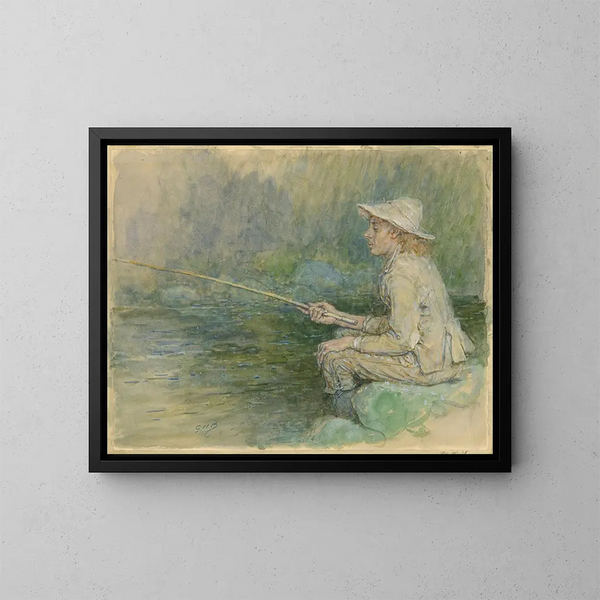 Boy Fishing - George Henry Boughton — framed artwork on a wall