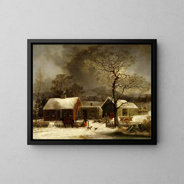 Escena de invierno en New Haven, Connecticut - George Henry Durrie — cuadro enmarcado en la pared