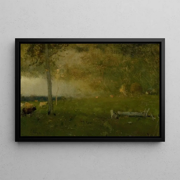Paisaje con ganado en la tormenta - George Inness — cuadro enmarcado en la pared