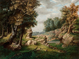 El roca de Dell cerca del pueblo - George Inness — vista de la obra