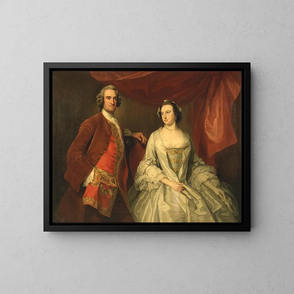 Un hombre y una mujer, probablemente de la familia desaparecida de Little Park House, Wickham, Hampshire - George Knapton — cuadro enmarcado en la pared