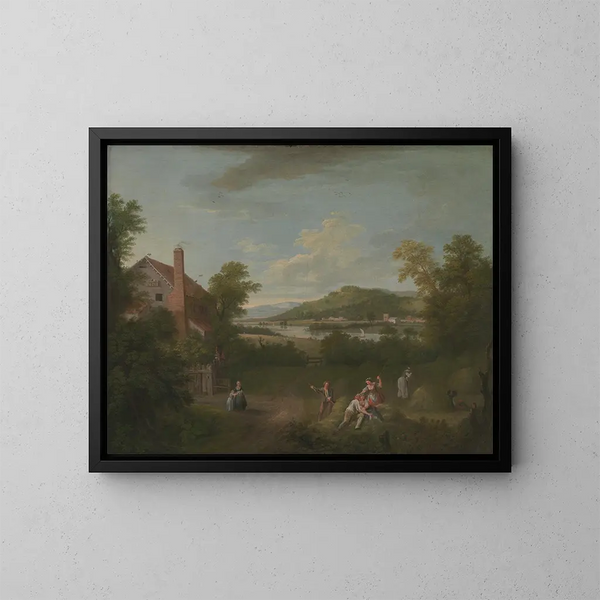 Paisaje con obreros agrícolas - George Lambert — cuadro enmarcado en la pared