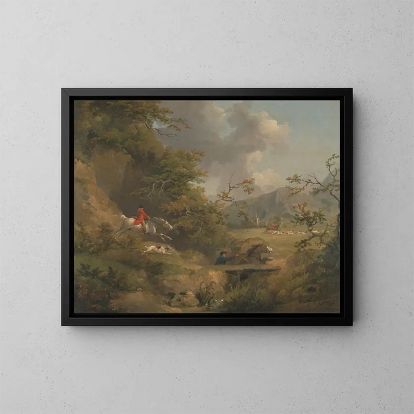 Caza en la naturaleza en tierras onduladas - George Morland — cuadro enmarcado en la pared