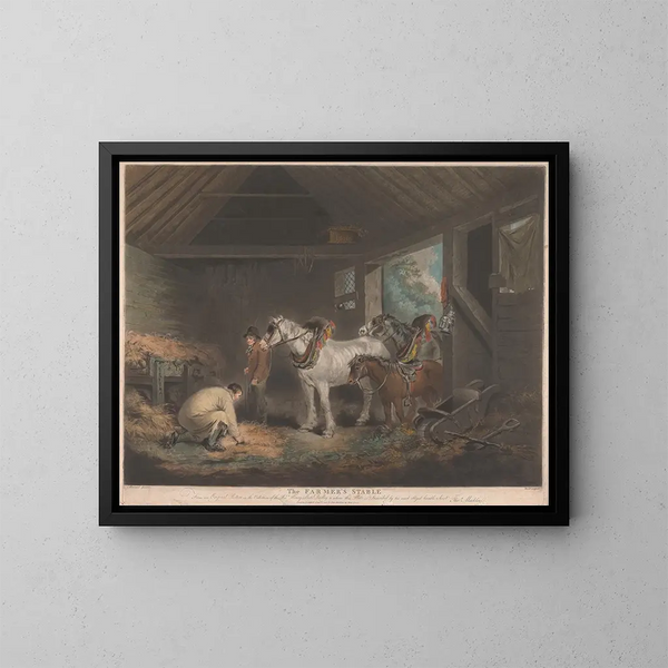 L'Étable des fermiers - George Morland — cuadro enmarcado en la pared