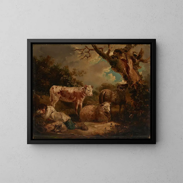 El descanso de los pastores - George Morland — cuadro enmarcado en la pared