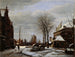 Mercado de los molinos en Ámsterdam con el edificio Het Zeerecht en invierno - George Pieter Westenberg — vista de la obra