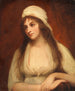 Retrato de Mary Tighe (1772–1810) – George Romney — óleo de 1794–1795 con tocado blanco y fondo pardo rojizo