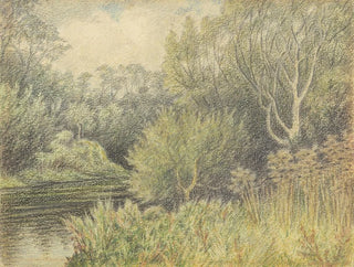 River scene without title with willows - George Sherriff — artwork view
