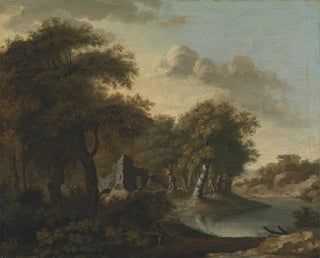 Una vista cerca de Arundel, Sussex, con ruinas junto al agua - George Smith — vista de la obra