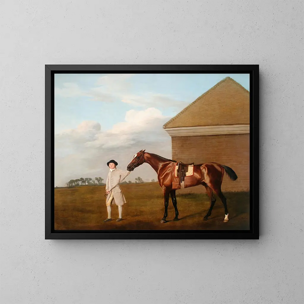 Cola de fuego con su entrenador en la casa de aseo de Newmarket Heath - George Stubbs — cuadro enmarcado en la pared